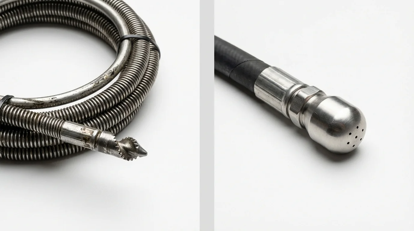 Drain snake cable and hydro jetting nozzle used for drain cleaning in Spencer, MA