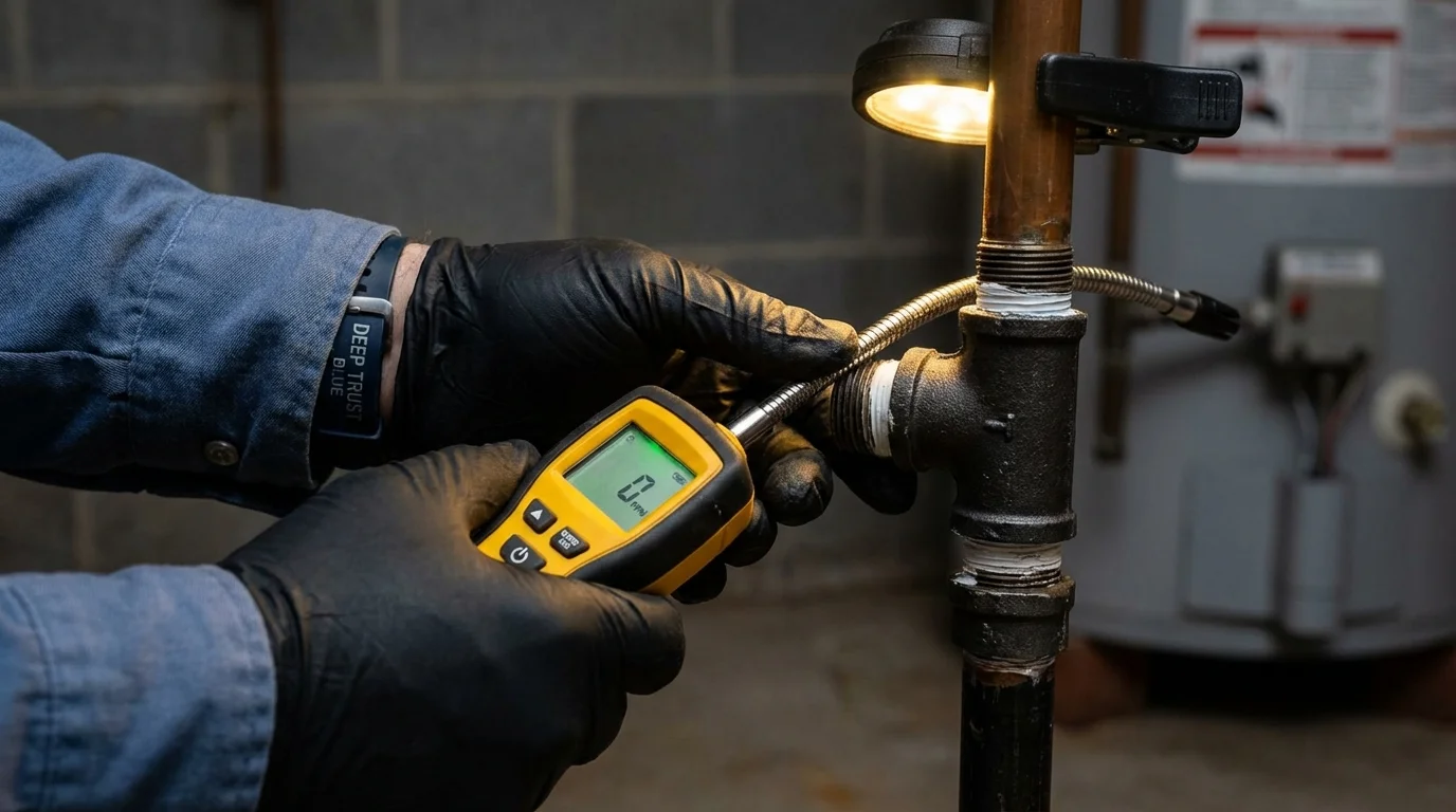 Gas leak detection with electronic sniffer by Johns Plumbing LLC in Spencer
