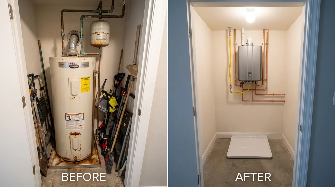 Tank water heater versus wall-mounted tankless unit comparison for Spencer, MA homeowners